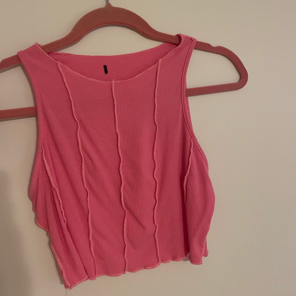 Pink stitch trim crop top